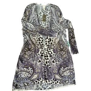 Chico's Paisley Asherton Cardigan Sweater 3 Open Front Linen Blend NWT